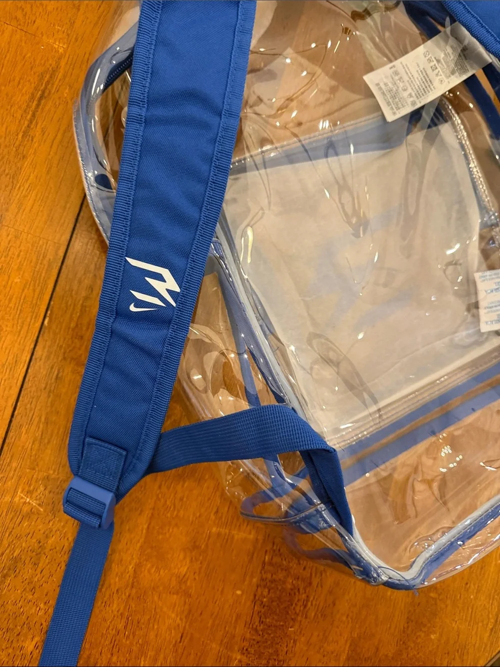 Nike Clear Backpack with Blue Trim and Matching Pouch